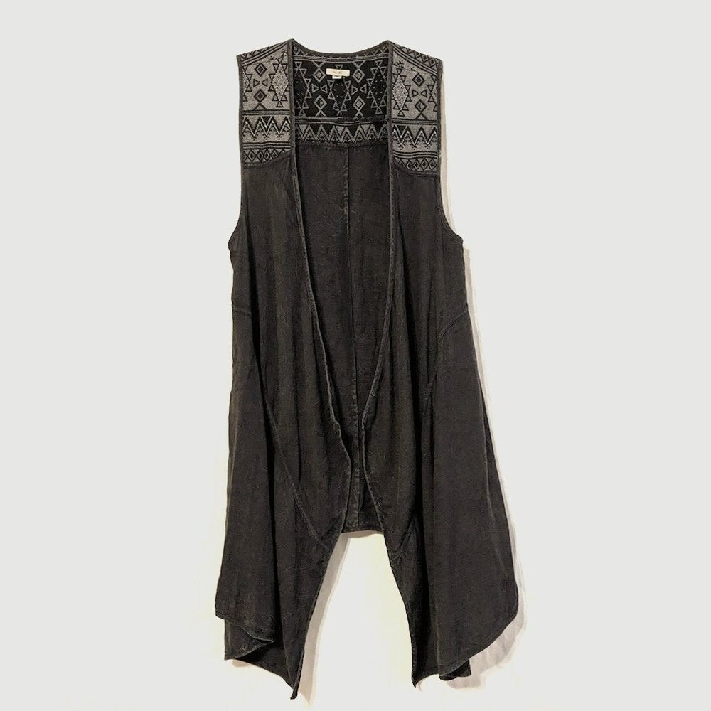 Ecote - Women's long open front shawl vest, grey/gray, size medium